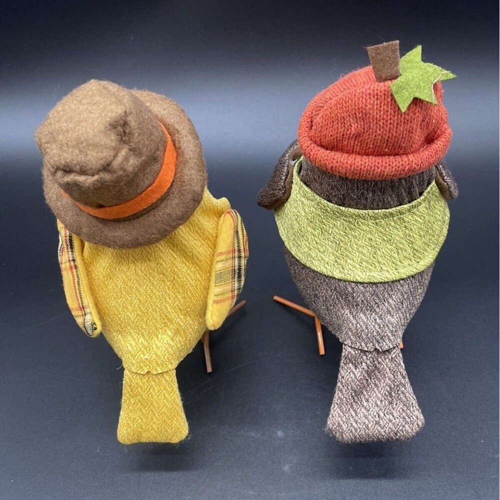 Autumn Fall Decor Birds Figurines Anthropomorphic Metal Leg Kitsch Orange Yellow - Picture 5 of 8